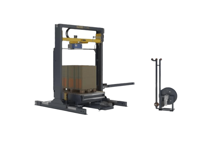 Vertical 4 sided strapper with turntable for automated lines from Wessex Packaging
